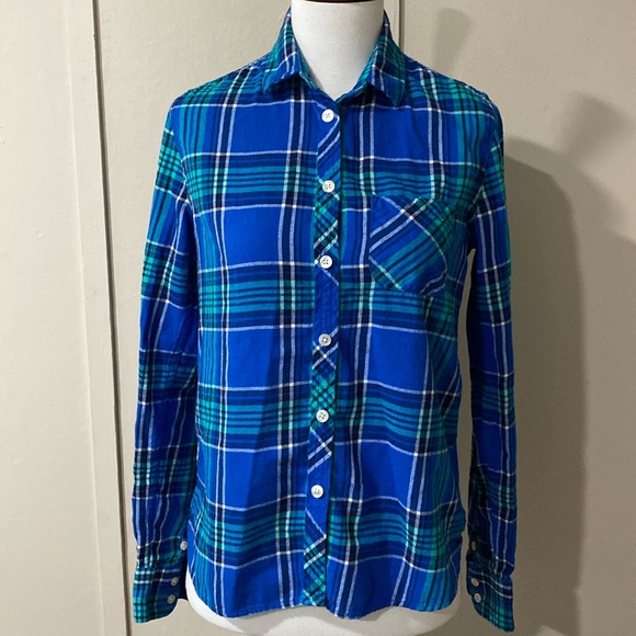 Forever 21 Blue Plaid Button Down Flannel Shirt, Size XS - Picture 2 of 8